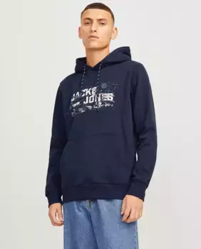 Мужская толстовка с длинными рукавами и вышивкой спереди Jack & Jones, темно-синий