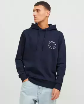 Мужская толстовка с длинными рукавами и вышивкой спереди Jack & Jones, темно-синий