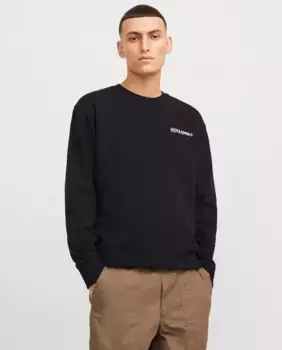 Мужская толстовка с длинными рукавами, круглым вырезом и принтом на спине Jack & Jones, черный