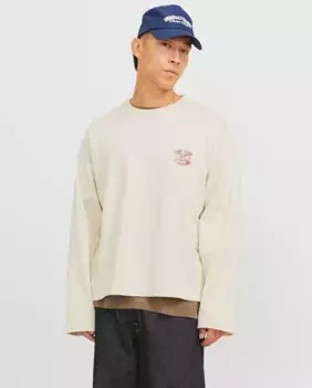 Мужская толстовка с длинными рукавами, круглым вырезом и принтом на спине Jack & Jones, бежевый