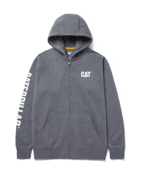 Мужская толстовка с капюшоном Banner средней плотности на молнии во всю длину CAT, серый