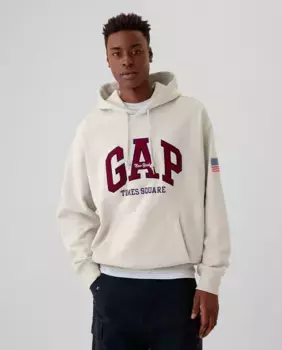 Мужская толстовка с капюшоном без молнии с логотипом бренда спереди Gap, серый