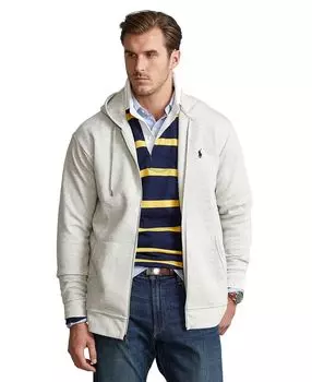 Мужская толстовка с капюшоном big & tall двойной вязки с молнией во всю длину Polo Ralph Lauren, серый