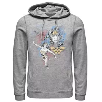 Мужская толстовка с капюшоном DC Comics Wonder Woman в винтажном стиле с акварельным эскизом и портретом Licensed Character