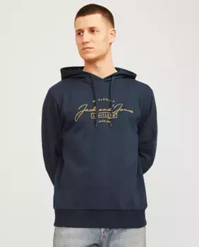 Мужская толстовка с капюшоном, длинными рукавами и логотипом спереди Jack & Jones, синий