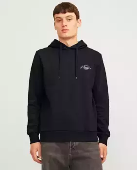 Мужская толстовка с капюшоном, длинными рукавами и логотипом спереди Jack & Jones, черный