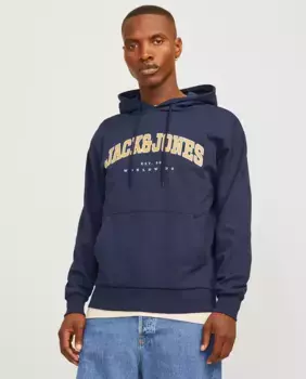 Мужская толстовка с капюшоном, длинными рукавами и принтом спереди Jack & Jones, синий
