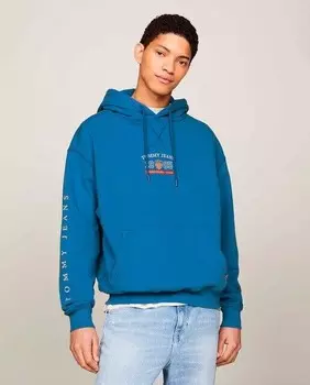 Мужская толстовка с капюшоном для международных игр с карманом-кенгуру Tommy Jeans, синий
