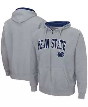 Мужская толстовка с капюшоном heather grey penn state nittany lions arch logo 3.0 с молнией во всю длину Colosseum, мульти