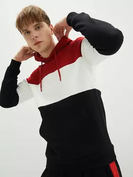 Мужская толстовка с капюшоном и цветными блоками с длинным рукавом LCW Casual