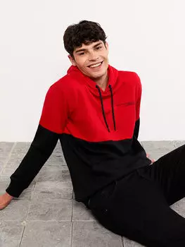 Мужская толстовка с капюшоном и цветными блоками с длинным рукавом LCW Casual