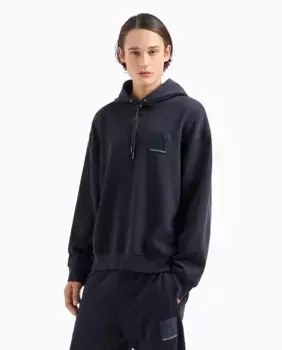 Мужская толстовка с капюшоном и капсульной нашивкой A LINE с логотипом Armani Exchange, темно-синий