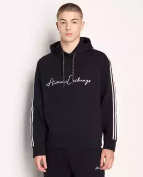 Мужская толстовка с капюшоном и контрастной вышивкой логотипа Armani Exchange, темно-синий