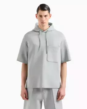 Мужская толстовка с капюшоном и короткими рукавами Emporio Armani, светло-голубой