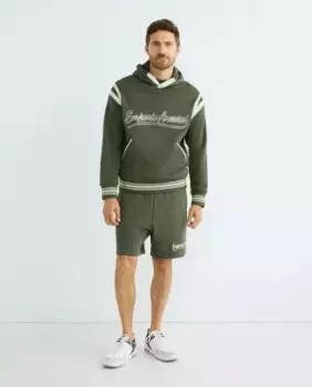 Мужская толстовка с капюшоном и курсивным логотипом Emporio Armani, цвет Verde Cadete