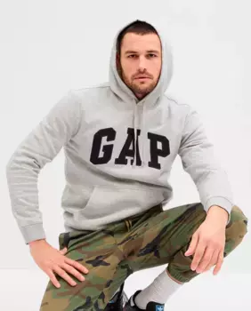 Мужская толстовка с капюшоном и логотипом Gap, светло-серый
