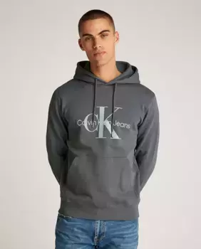 Мужская толстовка с капюшоном и монограммой Calvin Klein Jeans, серый