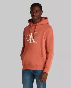 Мужская толстовка с капюшоном и монограммой Calvin Klein Jeans, коричневый