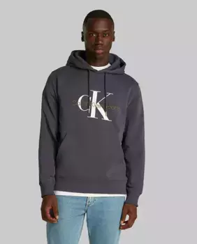 Мужская толстовка с капюшоном и монограммой Calvin Klein Jeans, черный