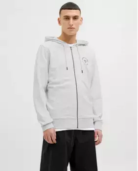 Мужская толстовка с капюшоном и небольшим логотипом сбоку Jack & Jones, светло-серый