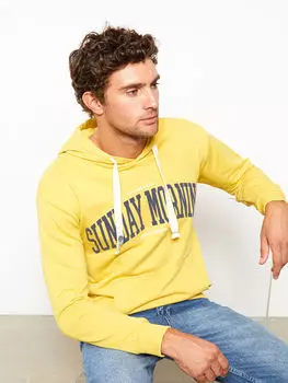 Мужская толстовка с капюшоном и принтом с длинным рукавом LCW Casual