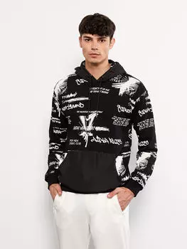 Мужская толстовка с капюшоном и принтом с длинным рукавом LCW Casual