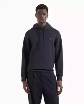 Мужская толстовка с капюшоном и соответствующим логотипом Emporio Armani, темно-синий