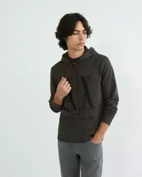 Мужская толстовка с капюшоном и вышитым капсульным логотипом ICON PROJECT Armani Exchange, серый