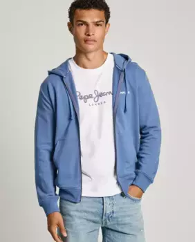 Мужская толстовка с капюшоном и застежкой-молнией Pepe Jeans, синий