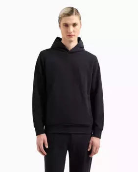 Мужская толстовка с капюшоном из микроструктурированной ткани Emporio Armani, тёмно-синий