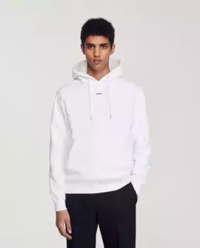 Мужская толстовка с капюшоном из органического хлопка с вышивкой Sandro, белый