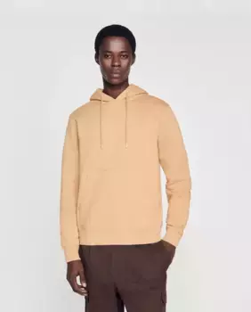 Мужская толстовка с капюшоном из органического хлопка с вышивкой Sandro, светло-коричневый