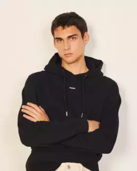 Мужская толстовка с капюшоном из органического хлопка с вышивкой Sandro, черный