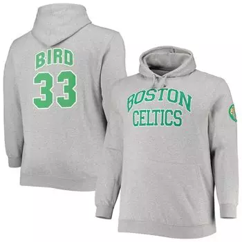 Мужская толстовка с капюшоном Mitchell & Ness Larry Bird Heathered Grey Boston Celtics Big & Tall Name & Number