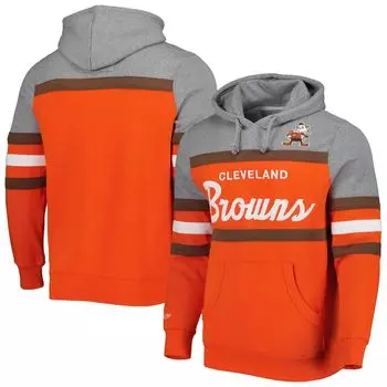 Мужская толстовка с капюшоном Mitchell & Ness оранжевого/серого цвета Cleveland Browns Head Coach