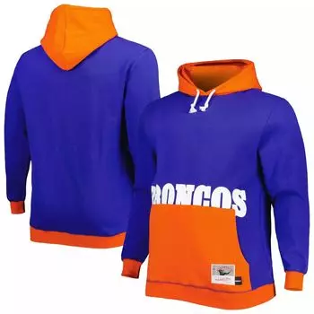 Мужская толстовка с капюшоном Mitchell & Ness темно-синего/оранжевого цвета Denver Broncos Big & Tall Big Face