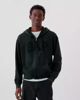 Мужская толстовка с капюшоном на молнии и логотипом бренда Gap, черный