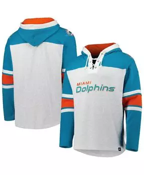 Мужская толстовка с капюшоном на шнуровке miami dolphins heather grey gridiron со шнуровкой '47 Brand, серый