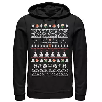 Мужская толстовка с капюшоном Nintendo Super Mario Happy Holidays Pixels Licensed Character, черный