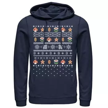 Мужская толстовка с капюшоном Nintendo Super Mario Stars & Flowers Holiday Pattern Licensed Character