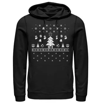 Мужская толстовка с капюшоном Nintendo Super Mario Stars Mushrooms Ugly Christmas, Black Licensed Character, черный