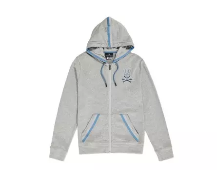 Мужская толстовка с капюшоном Psycho Bunny Priory на молнии серо-синего цвета B6H954L1FT-HGY, серый