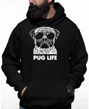 Мужская толстовка с капюшоном pug life word art LA Pop Art, черный