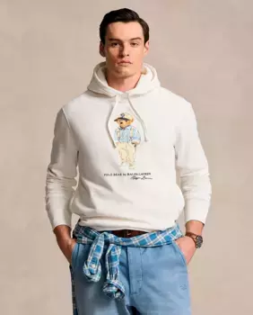 Мужская толстовка с капюшоном с мишкой поло Polo Ralph Lauren, цвет Blanco roto
