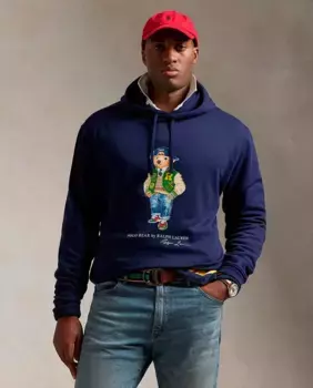 Мужская толстовка с капюшоном с Polo Bear больших размеров Polo Ralph Lauren, темно-синий