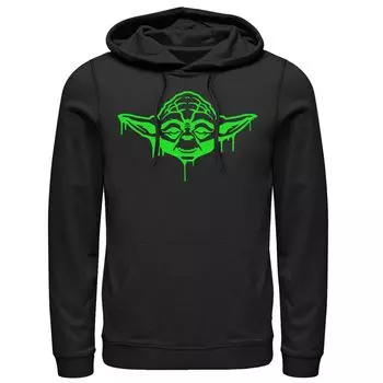 Мужская толстовка с капюшоном с рисунком Yoda неоновый тон зеленого цвета с каплями для лица Star Wars