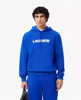 Мужская толстовка с капюшоном синего цвета с принтом Lacoste