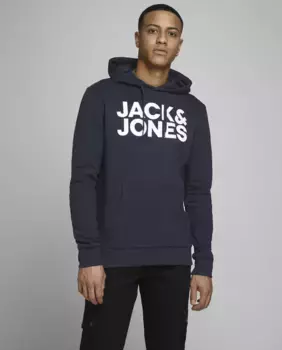 Мужская толстовка с капюшоном темно-синего цвета Jack & Jones