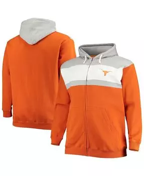 Мужская толстовка с капюшоном texas longhorns big and tall с цветными блоками и полноразмерной молнией texas longhorns orange, heathered grey Profile, мульти