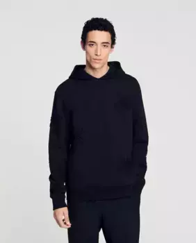 Мужская толстовка с капюшоном, украшенная цветами Sandro, черный